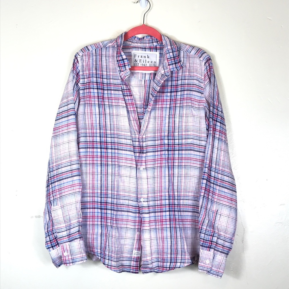 Frank & Eileen Barry Plaid Linen Popover Blouse
